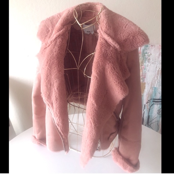 River island fur suede jacket moto zipper pink - Picture 7 of 14